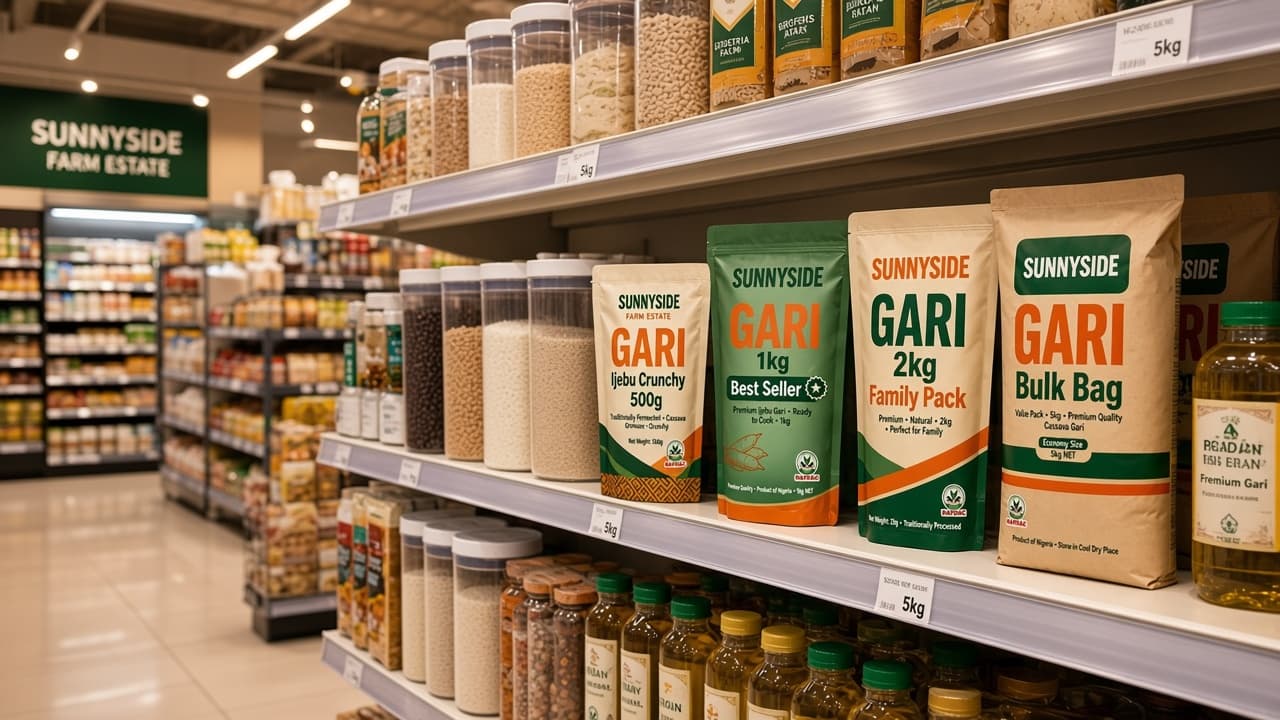 Sunnyside Gari on Nigerian supermarket shelves